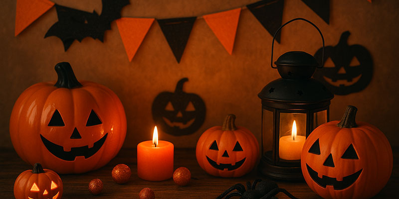 オレンジと黒のハロウィン装飾